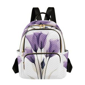 7376 Purple Tulip Flowers Mini Backpack Purse Travel Bag Lightweight